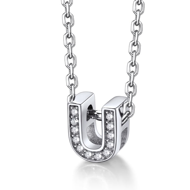 Collar de plata esterlina Silvora inicial con circonita cúbica letra U colgante para niñas adolescentes