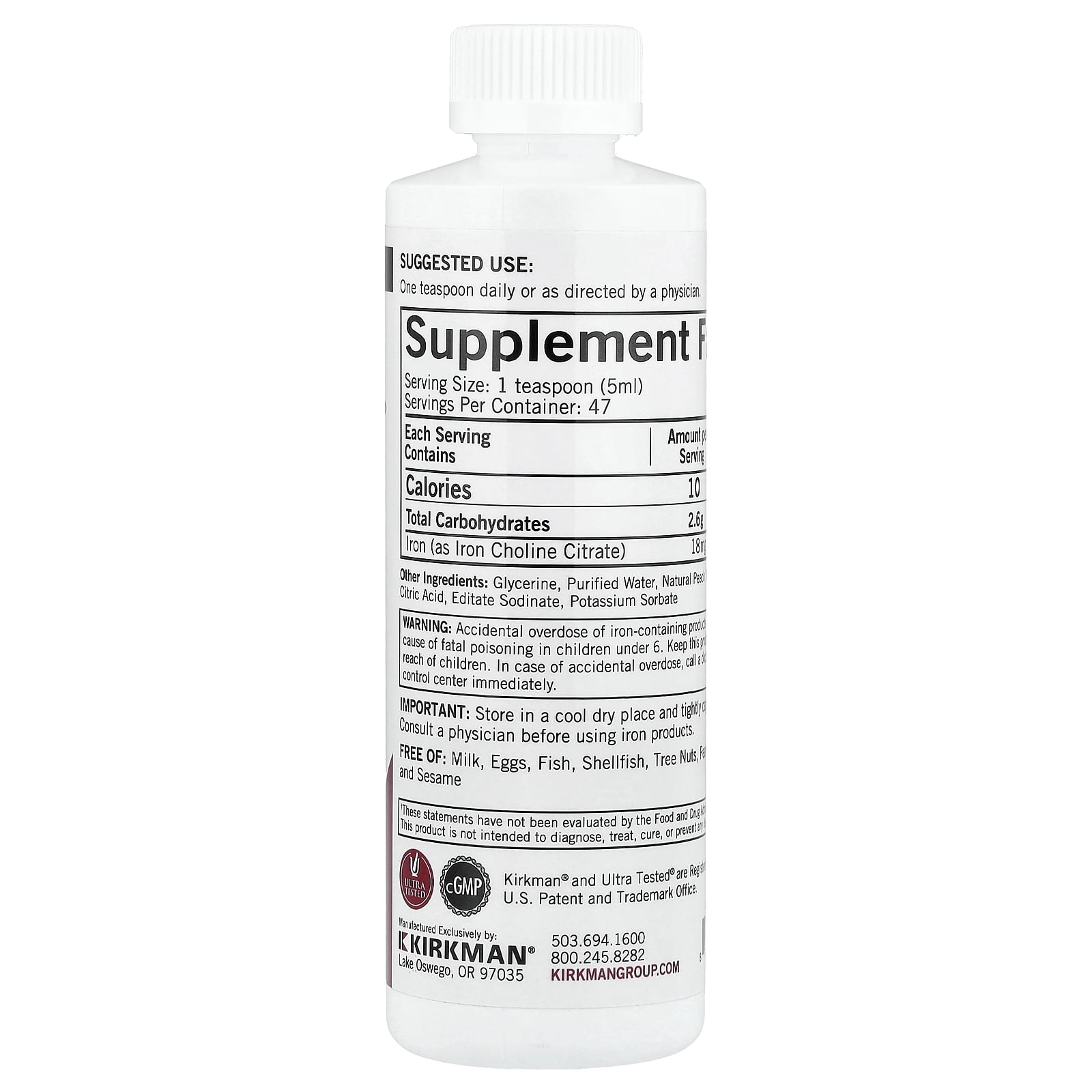 Kirkman Labs Iron Liquid, Natural Peach Mango, 8 fl oz (237 ml)