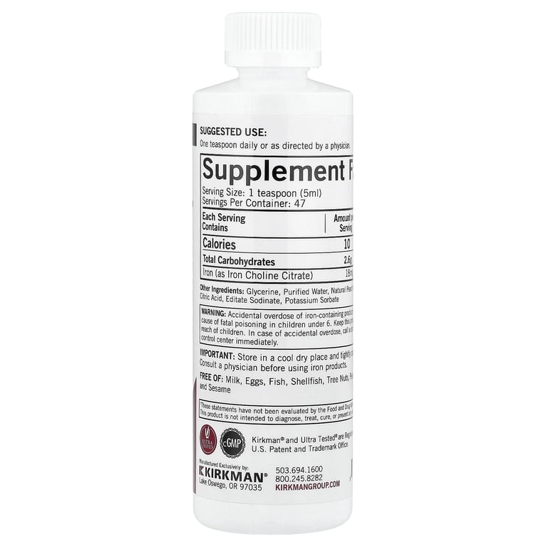 Kirkman, Iron Liquid, 8 fl oz, Natural Peach Mango