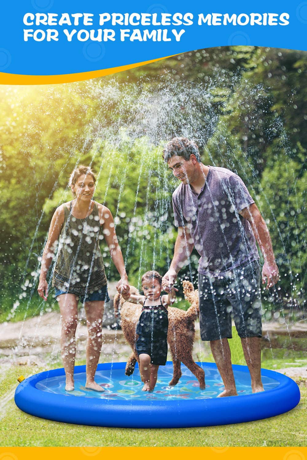 QPAU Inflatable Splash Pad Sprinkler Kid Toddler Spray Water Play Home Toy Blue 