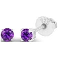 thumbnail image 2 of Decadence 925 Sterling Silver 3mm Round Natural Purple Amethyst February Birthstone Screwback Stud Earrings, 2 of 5