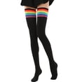 thumbnail image 4 of IWRICH Women's Long High Thigh Socks Striped over Knee Thin Tights Long Stocking Black, 4 of 5