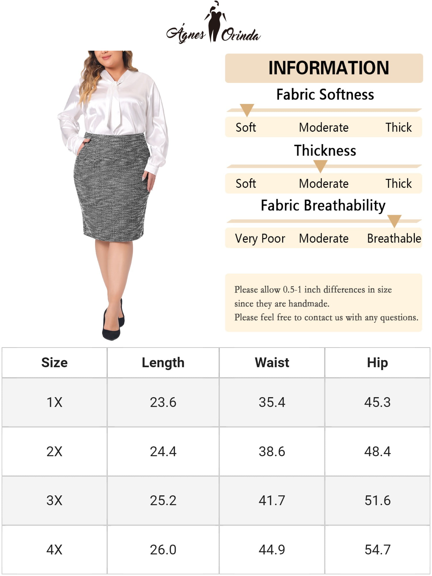 DARING DIVA Women's Plus Size Tweed High Waisted Stretchy Pencil Skirt 4X Black