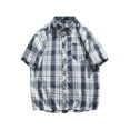 thumbnail image 4 of ZCFZJW Short Sleeve Shirts for Men Big and Tall Regular Fit Casual Plaid Button Down Shirt Mens Classic Fit Cotton Button Up Shirt with Pockets Navy#03 XXXL, 4 of 5