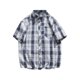 thumbnail image 4 of Blusa y camisa de manga corta con cuello vuelto para hombre, estilo casual, a cuadros, con botones, bolsillo y solapa, blusa de manga corta a la moda para hombre, 4 of 5