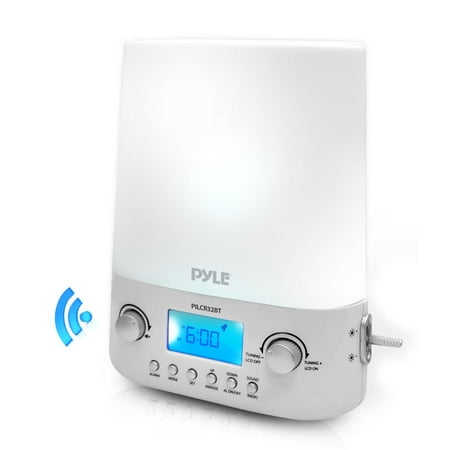 PYLE PILCR32BT - Bluetooth Sunrise & Sunset Alarm Clock Radio Night Light, Illuminating LED Lights, with (10) Selectable Looping Nature Sounds