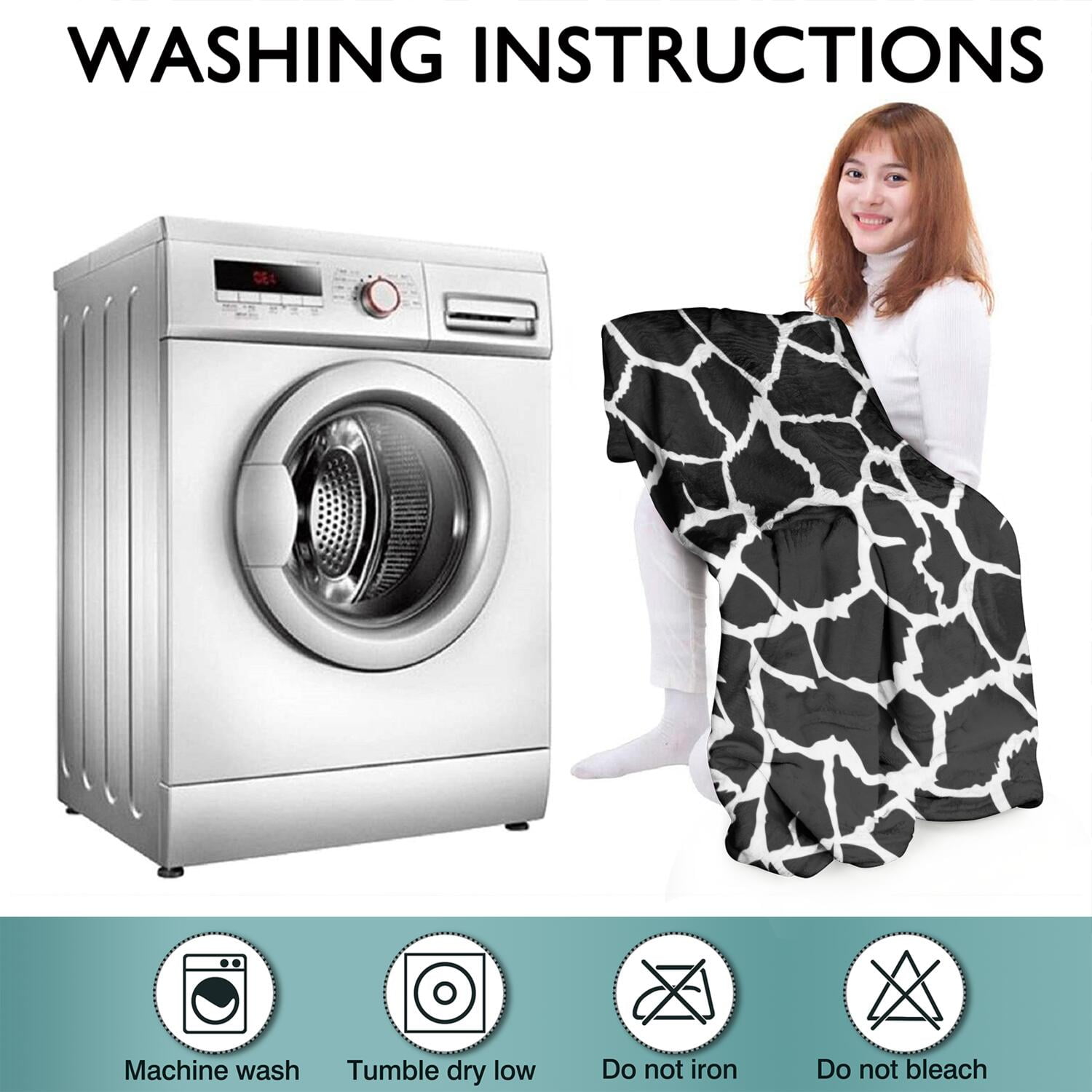 Black and White Giraffe Pattern Wearable Oversized Blanket,Wearable Blanket Hoodie for Adults,Cozy Hooded Blankets with Super Pockets,Super Warm Fuzzy Pullover for Women & Men