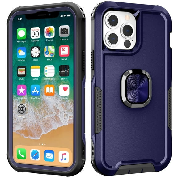 For Apple iPhone 12 /12 Pro (6.1") Heavy Duty 3in1 Magnetic Ring Kickstand Hybrid Shockproof Military-Grade Protection Cover ,Xpm Phone Case [ Blue ]