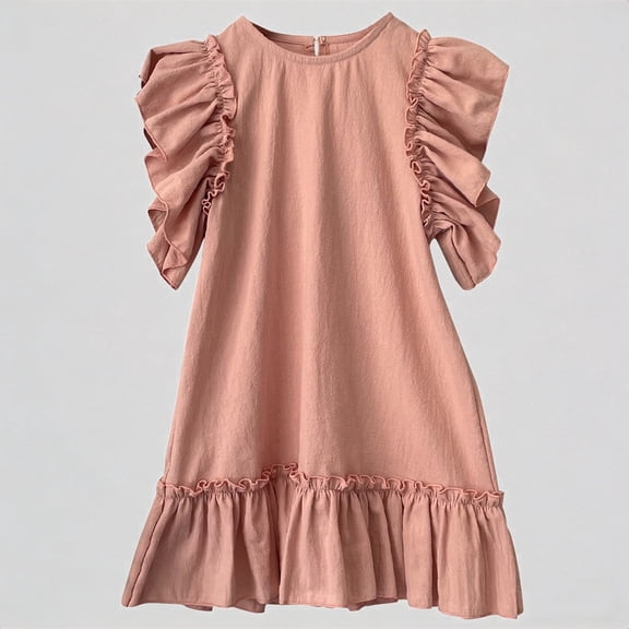 REDARER Toddler Girls' Ruffle Dress, Summer Cotton Loose Fit Princess Dress, Flutter Sleeve Dress for Kids,12-24 Months