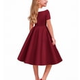 thumbnail image 6 of Vornjynx Kids Girls Dresses Button-Up Collar Short Sleeve A-Line Flare Party Princess Dress Wine Size 6, 6 of 7