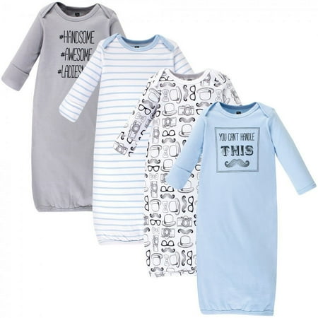 UPC: 0660168536423 | Hudson Baby Infant Boy Cotton Long-Sleeve Gowns 4pk  Mustache  0-6 Months