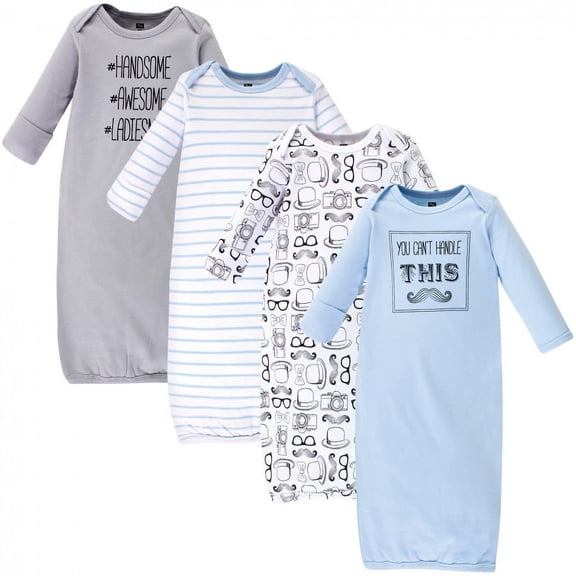 Hudson Baby Infant Boy Cotton Gowns, Mustache, Preemie-Newborn