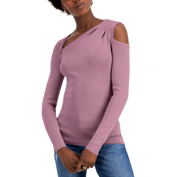 International Concepts Asymmetrical Cold Shoulder Sweater Evening Mauve S