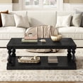 thumbnail image 3 of Harper & Bright Designs Wood Vintage Coffee Table, Rectangular Center Table with Column Legs and Luxurious Pine Veneerfor Living Room, Black, 3 of 9