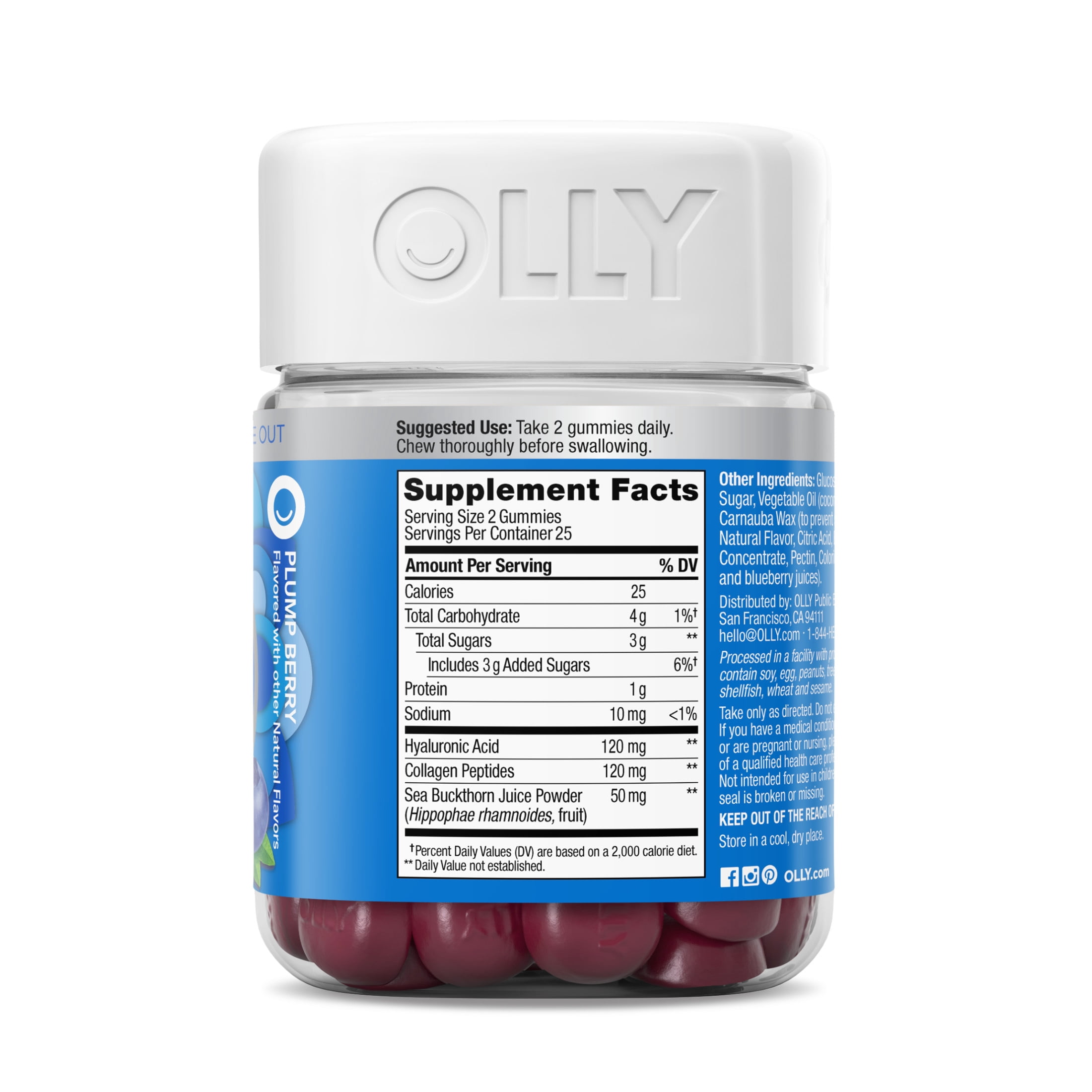 OLLY Glowing Skin Gummies, Hyaluronic Acid, Collagen Peptides, Sea Buckthorn, Plump Berry Flavor, 50 Count