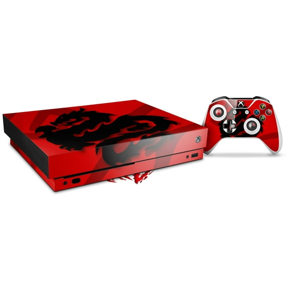 Skin Wrap for XBOX One X Console and Controller Oriental Dragon Black on Red
