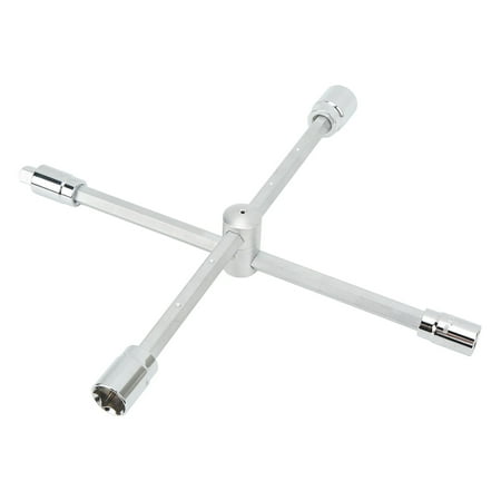

1/2in Cross Wrench 4 Way 17mm 19mm 21mm 23mm CRV Heavy Duty Strength Universal Lug Wrench for Car