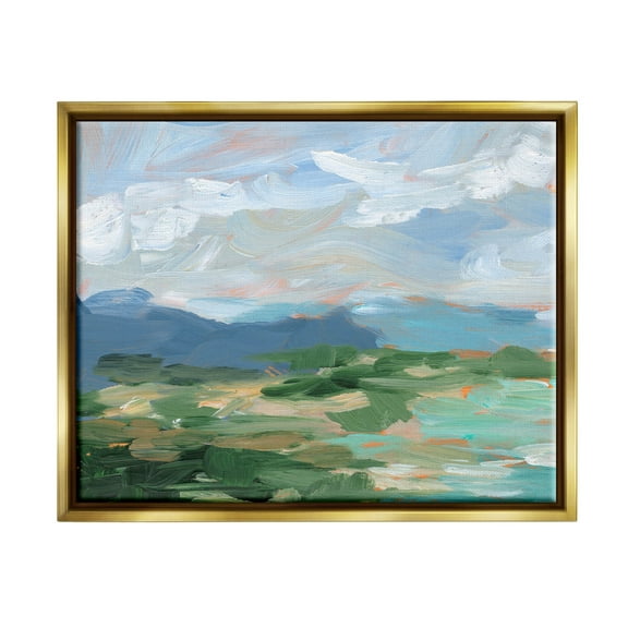 Modern Brushed Cloudy Landscape Landscape Painting Metallic Gold Framed Art Print Wall Art