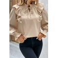 thumbnail image 5 of Women's Khaki Ruffled Lace up Bubble Sleeve Blouse, 5 of 5