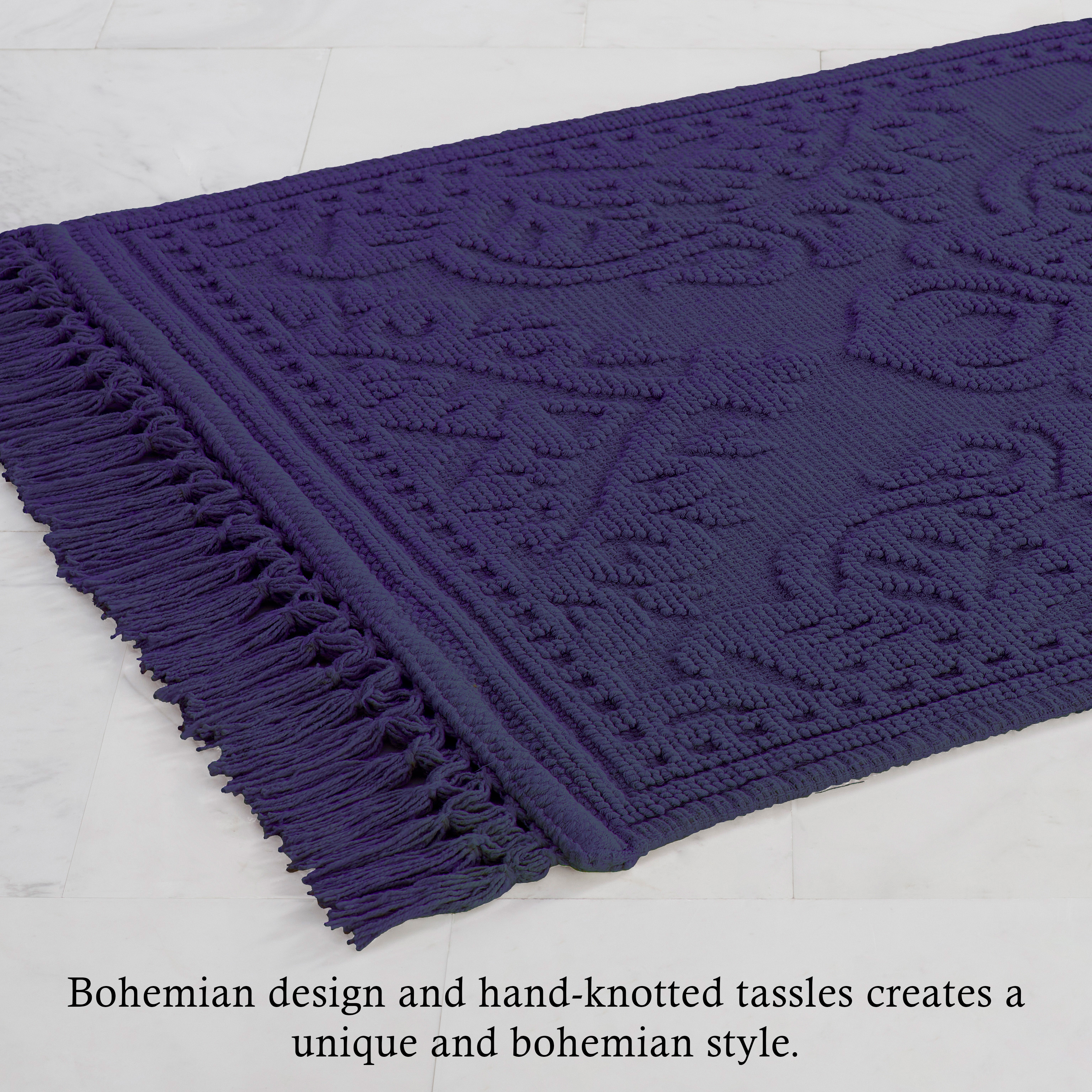 Jean Pierre Ricardo Cotton Fringe 21 x 34 in. Bath Rug, Indigo