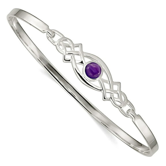 925 Sterling Silver Polished Flexible Amethyst Bangle Bracelet 10mm Wide Cuff Bracelet for Women