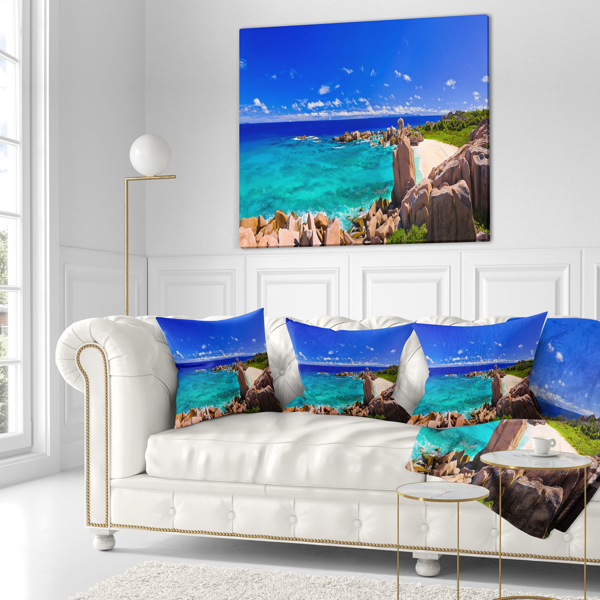 Designart Tropical Beach Panorama - Seascape Throw Pillow - 18x18
