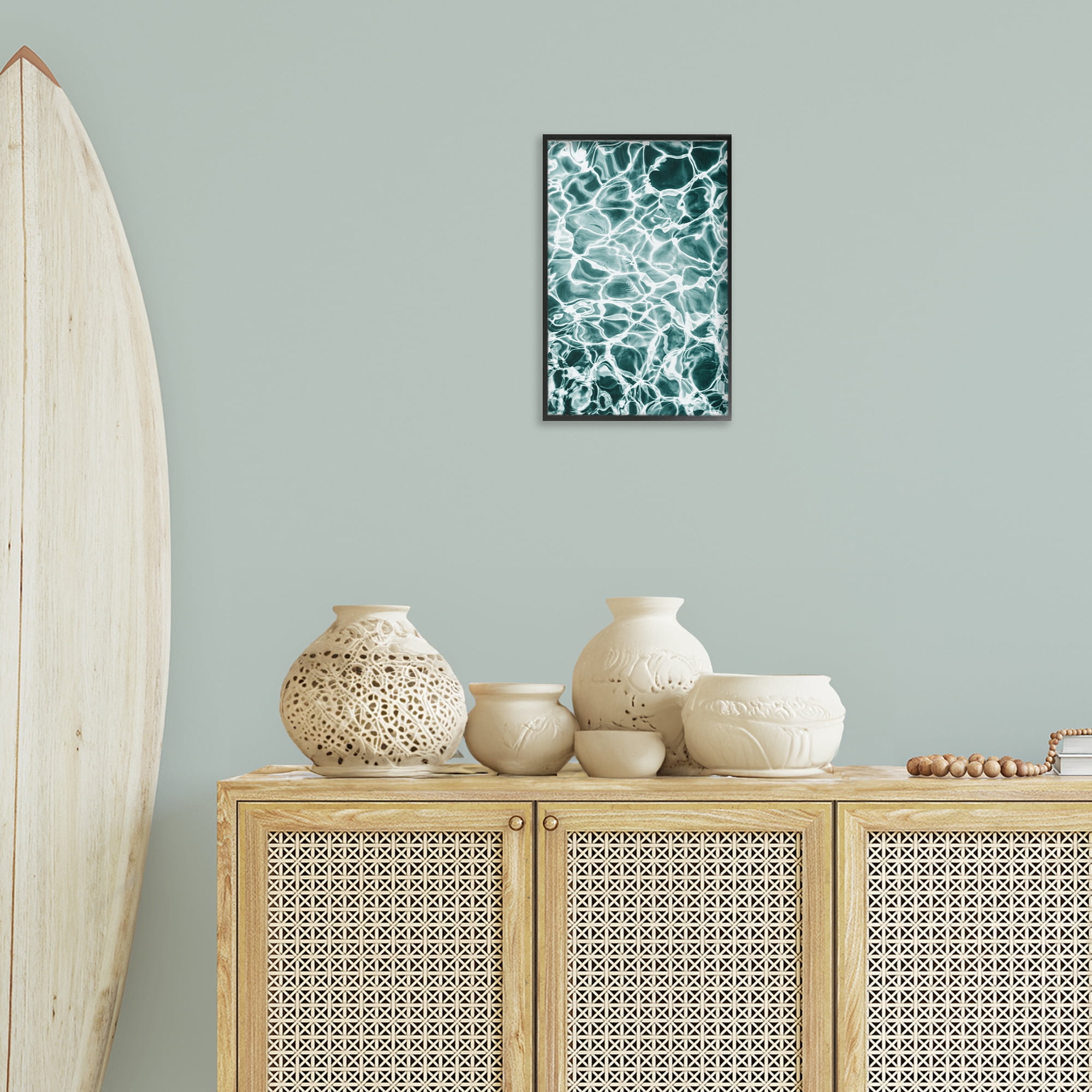 Stupell Industries Aqua Ripple Pattern Coastal Painting Black Framed Art Print Wall Art, 12 x 18