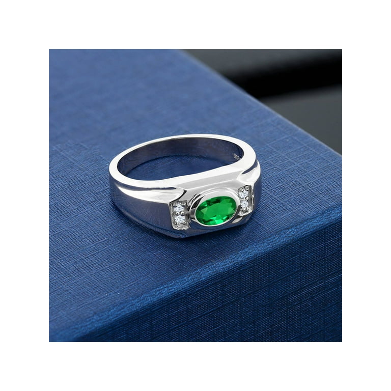 Gem Stone King Men's 925 Sterling Silver Green Nano Emerald and