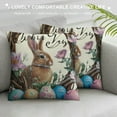 thumbnail image 3 of Happy Easter Decorative Throw Pillow Covers of , Rabbit Wreath Outdoor Pillow, Flower Stripes Cushion Home Decor, 3 of 5
