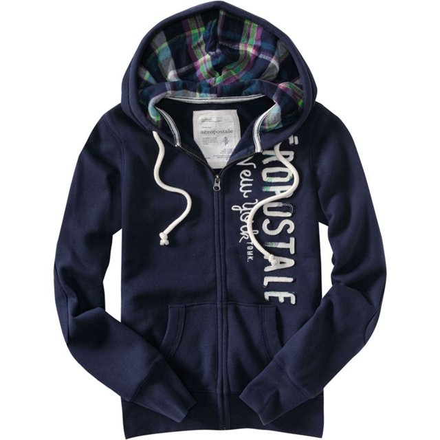 Aeropostale Sudadera con capucha y cremallera para mujer, azul, pequeña