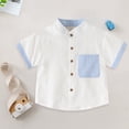 thumbnail image 2 of Splozh Boys Button Down Shirt Toddler Baby Boy Short Sleeve Button Down Shirt Kids Summer School Dress Shirts with Chest Pocket White,1-2 Years, 2 of 5