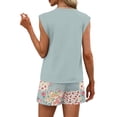 thumbnail image 6 of 2 Piece Short Sets for Women Summer Vacation Outfits Cap Sleeve Tops and Floral Wide Leg Shorts Set, L, 6 of 6