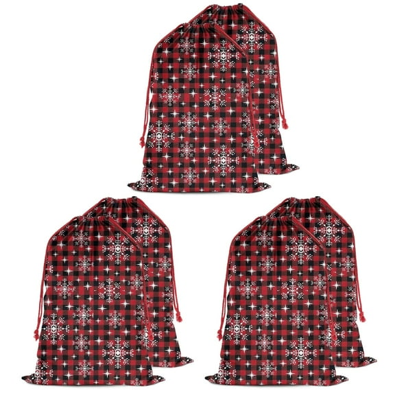 Christmas Bags Drawstring,Red and Black Christmas Snowflake Pattern Large Xmas Christmas Gift Bags,Reusable for Xmas and New Year Party Favors and Supplies,27.6" X 19.7"