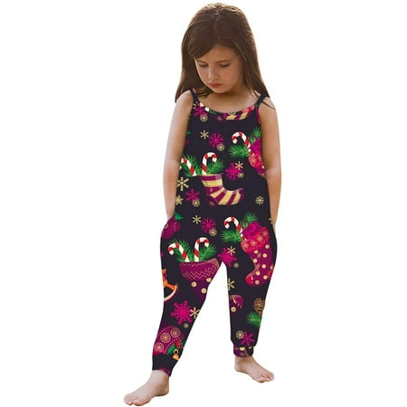 

Christmas Clearance Items LIDYCE Toddler Baby Girl Jumpsuits Strap Romper Christmas Wapiti Pants With Pockets Purple L
