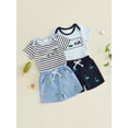 thumbnail image 3 of BemeyourBBs Newborn Baby Boys Summer Clothes Outfit Baby Boy Golf Outfit 0 3 6 9 12 18 Months Cute Golf Embroidery Short Sleeve Striped Romper with Pockets Shorts 2Pcs Set, 3 of 9