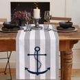 thumbnail image 5 of Grey White Striped Table Runner Navy Blue Beach Nautical Anchor Ocean Coastal Tablerunners 13 x 108 Inch, Table Decorations Tabletop Scarf for Summer Gathering Holiday Farmhouse Kitchen Dining Decor, 5 of 6