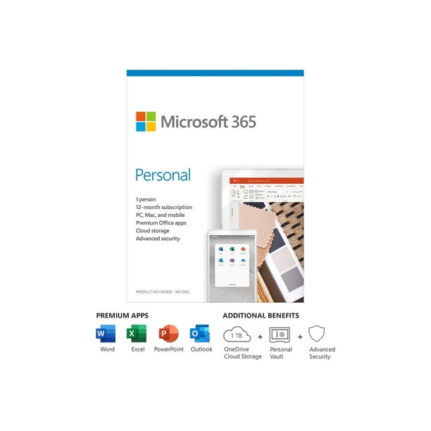 Microsoft 365 Personal - pack Boîte (1 An) - 1 Personne - Sans Média, P6 - Win, Mac, Android, iOS - Anglais - Amérique du Nord