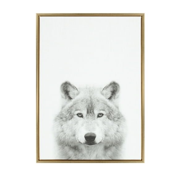 Kate and Laurel Sylvie Wolf Animal Print Black and White Portrait Framed Canvas Wall Art by Simon Te Tai, 23x33 Gold