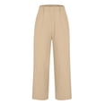 thumbnail image 4 of ibuvkizy Wide Leg Linen Pants for Women Spring and Fall Solid Color Elastic Waist Versatile Straight Tube Casual Wide Leg Pants Khaki,XL, 4 of 6