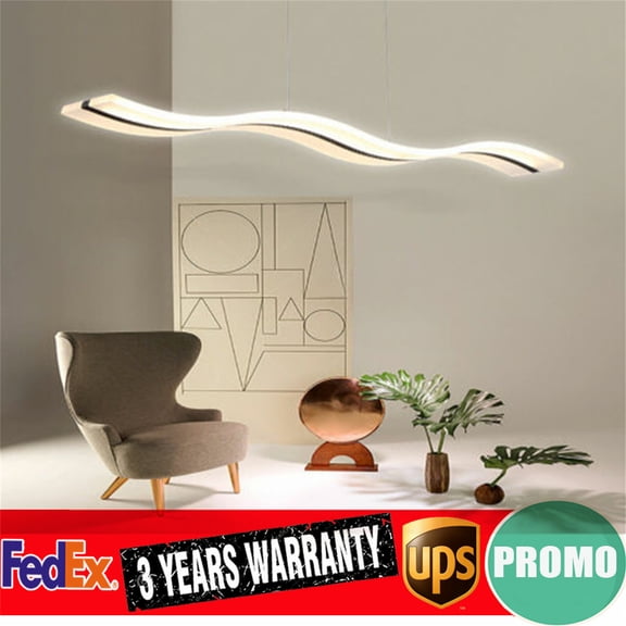 LED Modern Linear Wave Pendant Lamp  Dining Room Hanging Chandelier Island Light