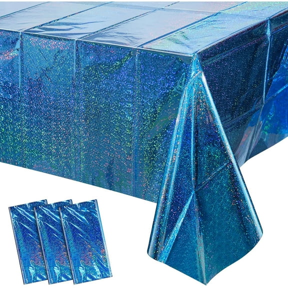 6-piece set of rainbow blue plastic tablecloths, shiny disposable laser rectangular tablecloths, holographic foil tablecloths, rainbow party decorations, birthday and wedding sea themes