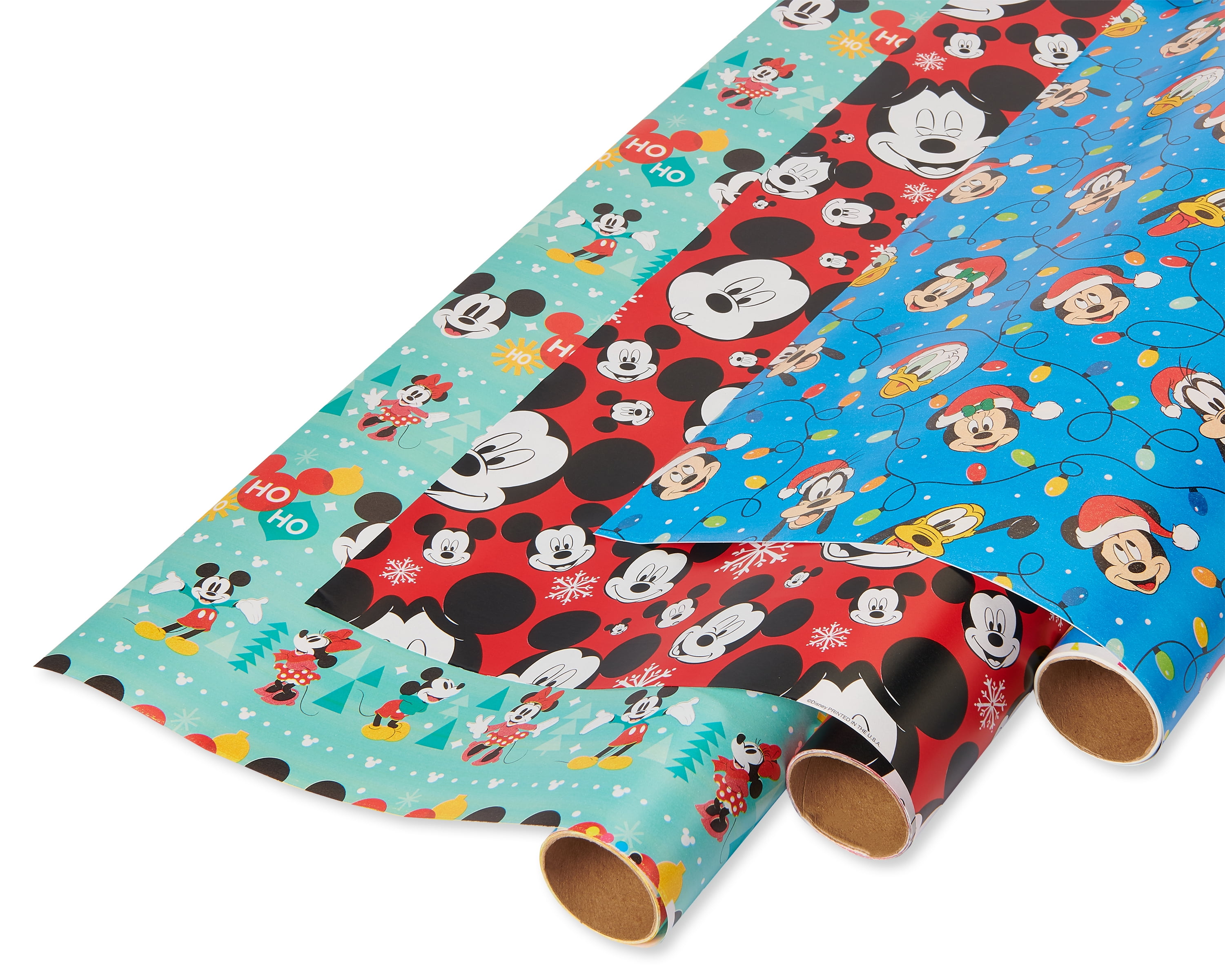 Greetings Disney Christmas Wrapping Paper with Cut Lines Bundle, Mickey Mouse (3 Rolls, 105 sq. ft.)