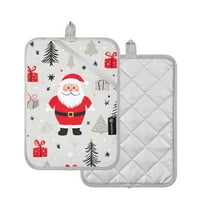 Yayeee Pot Holders Kitchen Heat Resistant with Pocket 7"x9.8" Cotton Oven Cooking Hot Pads, Gray Christmas Santa