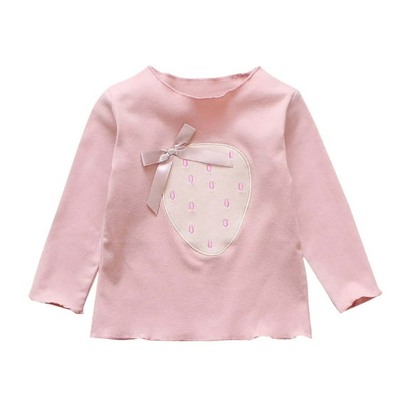 TFEOQRY Infant Girls' Blouses Shirts Strawberry Printed Casual Floral Knit Long Sleeved Round Neck Top