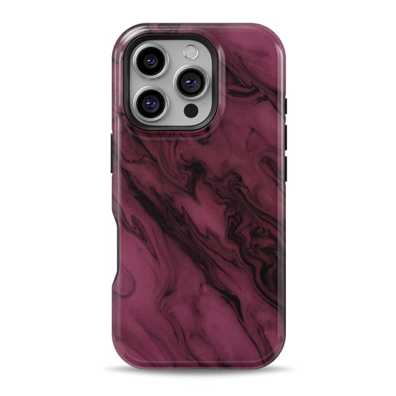 DesignSkinz Scratch-Resistant Hard Slim Case Compatible with iPhone 16 (Compatible with MagSafe) - Black & Pink Marble Swirl V1