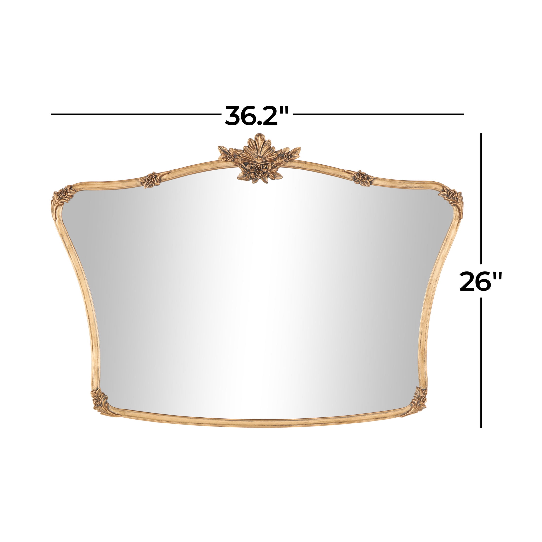 DecMode 36" x 26" Gold Ornate Antique Curved Floral Wall Mirror