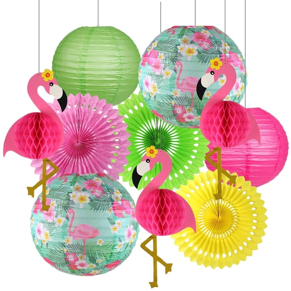 Decoraciones de fiesta zilue Flamingo con faroles de papel con forma de flamenco