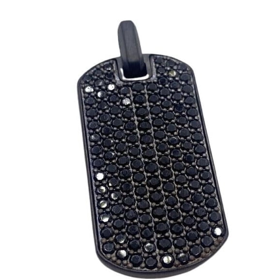 3Ct Round Lab-Created Black Diamond Dog Tag Pendant for Men, 14K Black Gold Plated Sterling Silver, Bold and Stylish Statement Necklace for Everyday Elegance