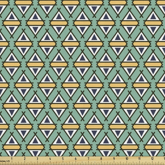 Abstract Fabric by the Yard, Vintage Image of Retro Style Pointer Shapes Designed Ethnic Pattern, Decorative Upholstery Fabric for Chairs & Home Accents, Pale Teal and Pale Orange by Ambesonne