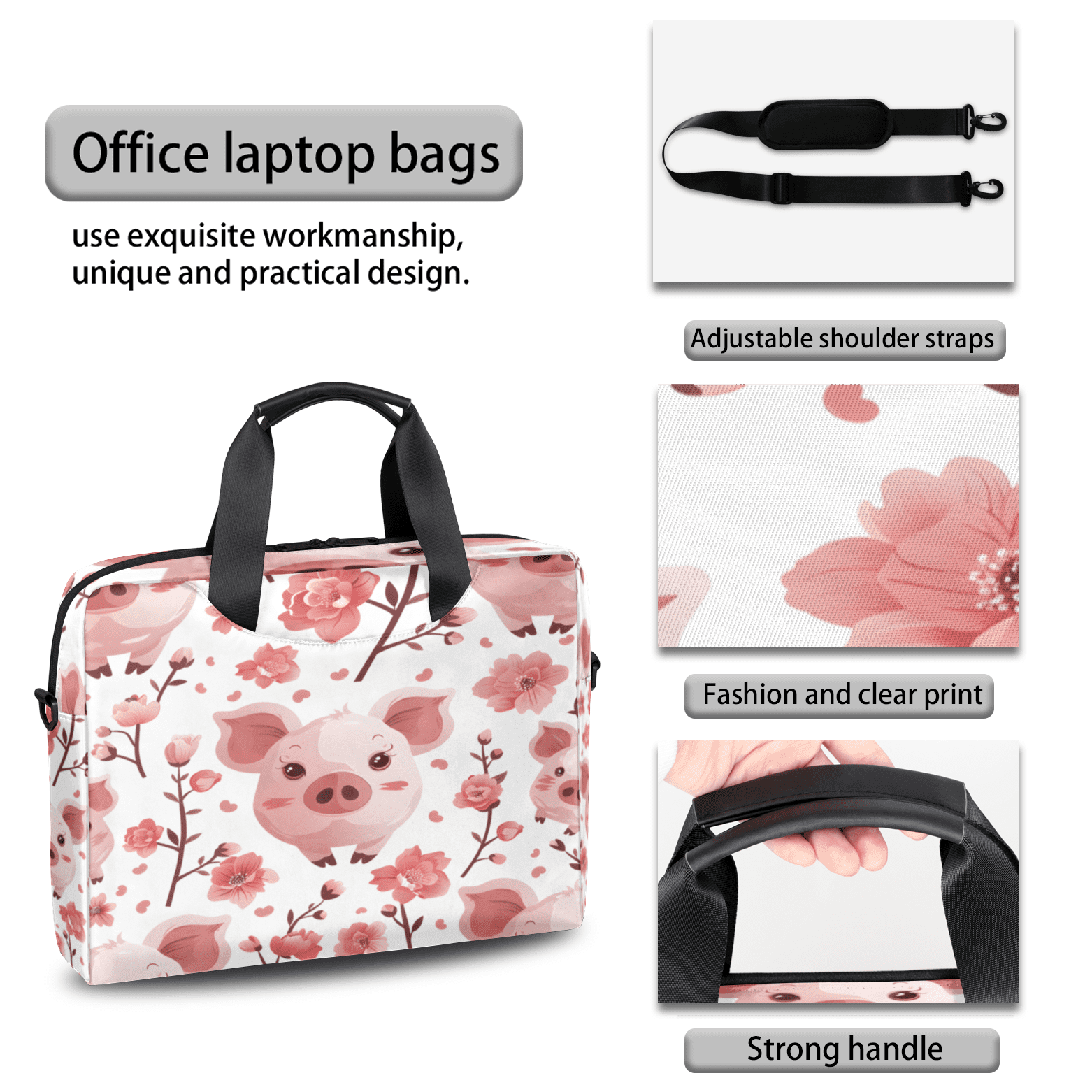 Herdesigns Pig Laptop Bag for Women Men, Computer Case Briefcase Messenger Bags, 15-15.6 inch Laptop Sleeve Shoulder Bag